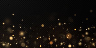 Noel altın konfeti yıldızları yağıyor. Parlayan yıldızlar, uzayın ışık noktalarının yansıması arasında gece gökyüzünde uçuyor. Tatil vektör geçmişi. sihirli parlama.
