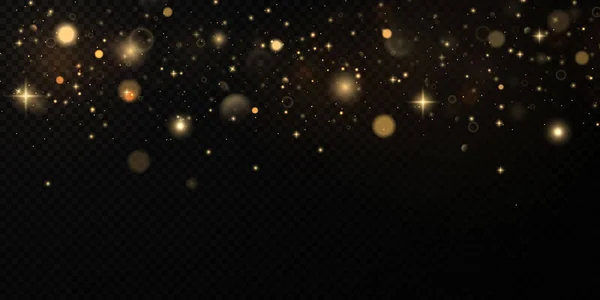クリスマスゴールドのコンフェッティの星が落ち 輝く星は光の点の反射の中で夜空を飛んでいます 休日のベクトルの背景 魔法の輝き — ストックベクタ