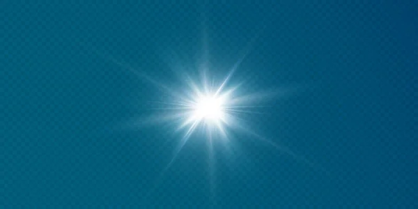Sun Shining Brightlight Rays Realistic Glare Light Star Transparent Black — Stock Vector