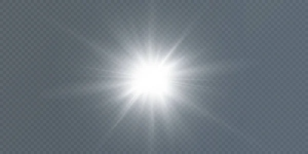 Ήλιος Λάμπει Ακτίνες Του Φωτός Ρεαλιστική Λάμψη Φως Αστέρι Ένα — Διανυσματικό Αρχείο