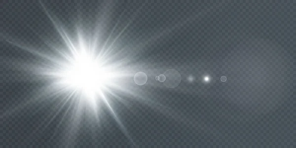 Sol Está Brillando Rayos Luz Brillante Con Resplandor Realista Estrella — Vector de stock