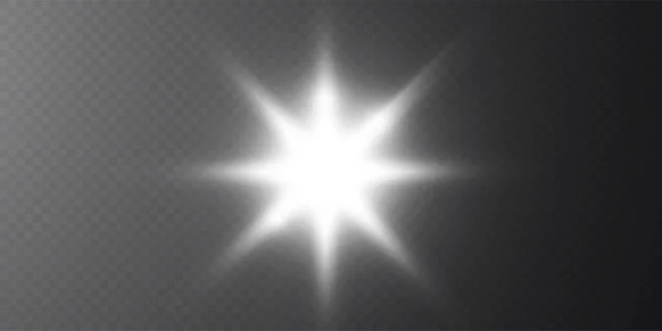 Soleil Brille Rayons Lumineux Avec Des Reflets Réalistes Étoile Claire — Image vectorielle