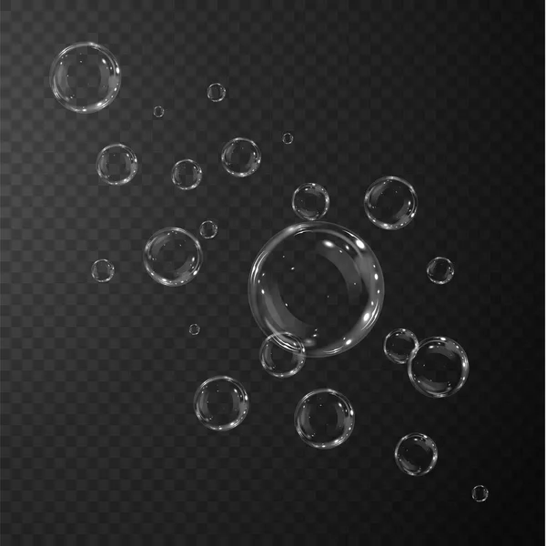 Verzameling Van Realistische Zeepbellen Bubbels Bevinden Zich Een Transparante Achtergrond — Stockvector