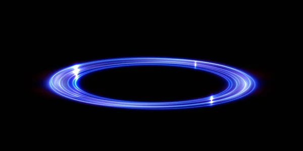 概要渦巻状に渦巻く青いベクトル光の線 線の動きの光シミュレーション リングからのライトトレイル 販促品のための照光式表彰台 — ストックベクタ