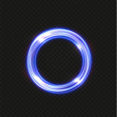 Bir spiral içinde dönen soyut mavi vektör ışık çizgileri. Çizgi hareketinin hafif simülasyonu. Ringden hafif bir iz. Promosyon ürünleri için aydınlatılmış podyum.