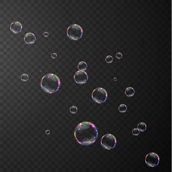 Colección Burbujas Jabón Realistas Las Burbujas Encuentran Sobre Fondo Transparente — Archivo Imágenes Vectoriales