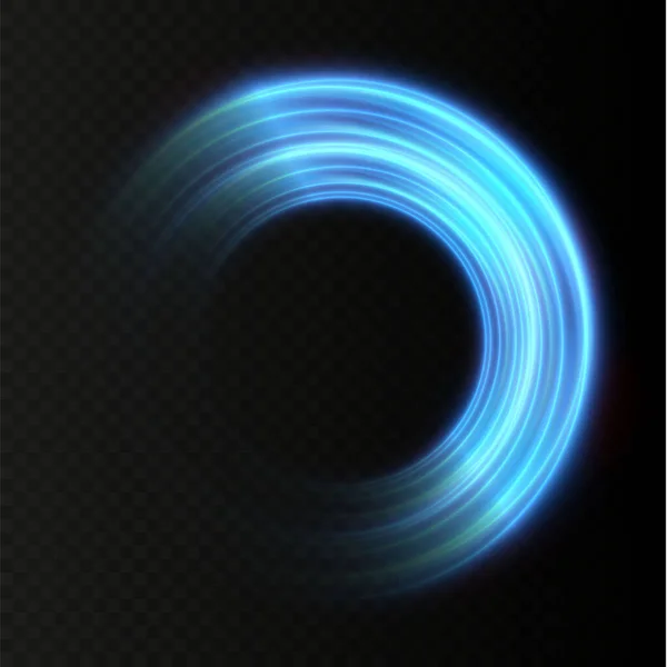 概要渦巻状に渦巻く青いベクトル光の線 線の動きの光シミュレーション リングからのライトトレイル 販促品のための照光式表彰台 — ストックベクタ