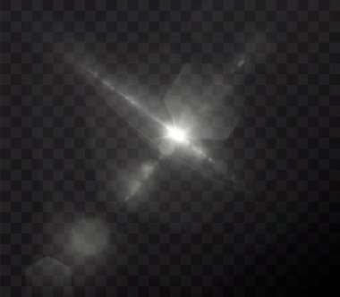 Güneş, gerçekçi bir parıltıyla ışıldıyor. Şeffaf siyah arkaplanda ışık yıldızı.