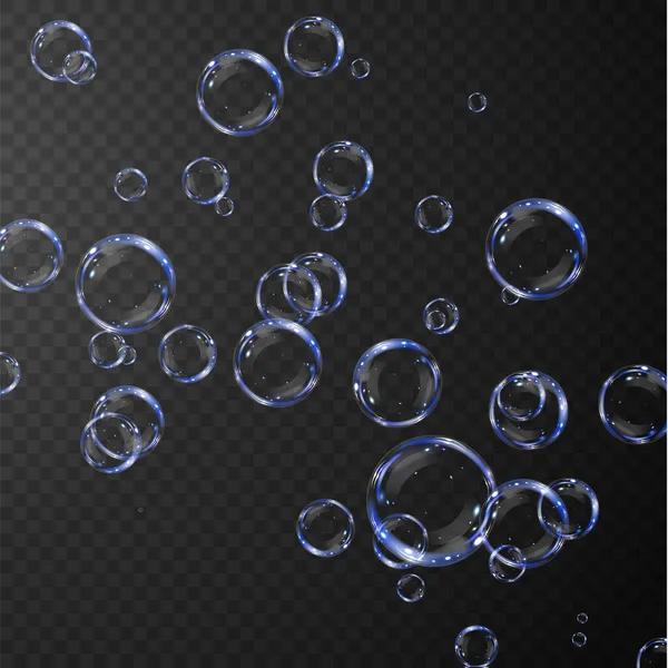 Collection Realistic Soap Bubbles Bubbles Located Transparent Background Vector Flying — Stock Vector