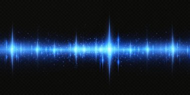 Neon ve mavi ışık demetleri. Aydınlatılmış yatay neon lazer. Şeffaf bir arkaplanda izole edilmiş tasarım için ışık şeffaf gerçekçi ışınların toplanması. Yatay optik mercek patlaması. Vektör illüstrasyonu.