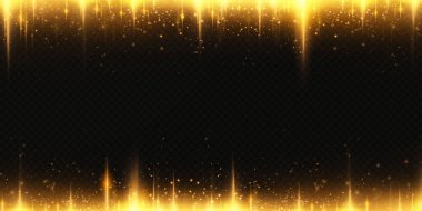 Altın yatay mercek fişekleri paketi. Lazer ışınları, yatay ışık ışınları. Güzel ışık fişekleri. Işık arka planında parlak çizgiler. Parlak, soyut, ışıl ışıl bir arka plan.
