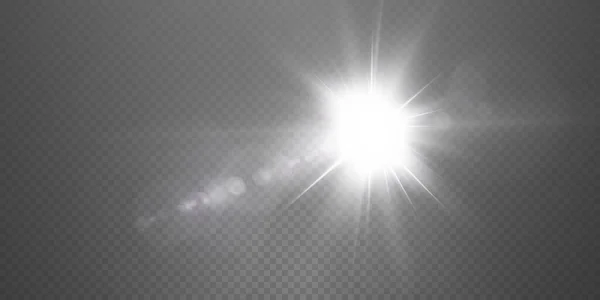 Soleil Brille Rayons Lumineux Brillants Avec Des Reflets Réalistes Étoile — Image vectorielle