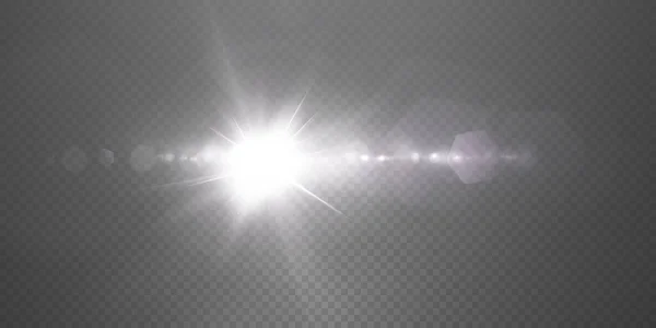 Sun Shining Bright Light Rays Realistic Glare Light Star Transparent — Stock Vector