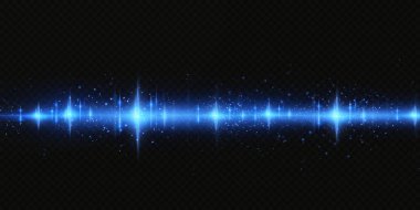 Neon ve mavi ışık demetleri. Aydınlatılmış yatay neon lazer. Şeffaf bir arkaplanda izole edilmiş tasarım için ışık şeffaf gerçekçi ışınların toplanması. Yatay optik mercek patlaması. Vektör illüstrasyonu.