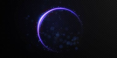 Işık yıldızı neon çerçevelerinin toplanması. Çember, oval, yıldız. Bayramlık mavi ışık vuruşları. Şeffaf siyah bir arkaplanda izole edilmiş. Vektör illüstrasyonu.