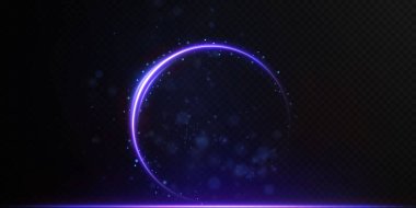 Bir spiral içinde dönen soyut vektör ışığı neon çizgileri. Çizgi hareketinin hafif simülasyonu. Ringden hafif bir iz. Promosyon ürünleri için aydınlatılmış podyum.