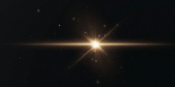 Sun Shining Bright Light Rays Realistic Glare Light Star Transparent — Stock Vector