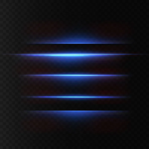 Pacote Flares Lente Horizontal Azul Raios Laser Raios Luz Horizontais —  Vetores de Stock