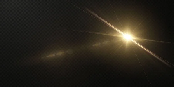 Güneş Gerçekçi Bir Parıltıyla Işıldıyor Şeffaf Siyah Arkaplanda Işık Yıldızı — Stok Vektör
