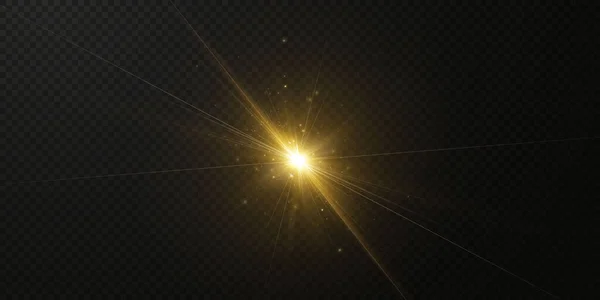 Солнце Светит Яркими Световыми Лучами Реалистичным Бликом Светлая Звезда Прозрачном — стоковый вектор