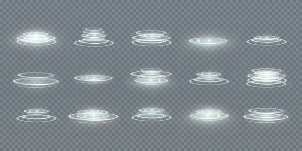 Portal ışık efekti hologramını ayarladı. Sihirli daire ışınlanma podyumu. HUD tarzında Sky-fi dijital yüksek teknoloji koleksiyonu. Sihirli daire ışınlanma podyumu. Sihirli aydınlanmanın parlak ışıkları
