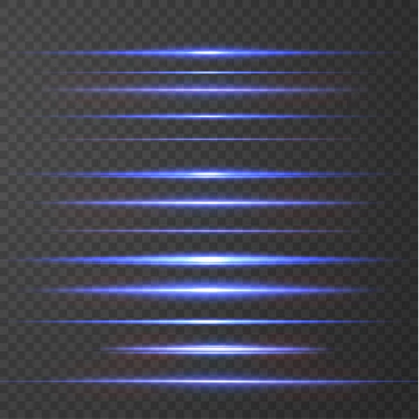 Lichtstralen Van Licht Neon Blauw Verlichte Horizontale Neon Laser Verzameling — Stockvector