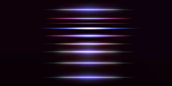 Rayons Lumineux Néon Bleu Laser Néon Horizontal Éclairé Collection Rayons — Image vectorielle