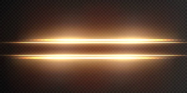 Złote Poziome Obiektywy Rozbłyskowe Promienie Laserowe Poziome Promienie Świetlne Piękne — Wektor stockowy