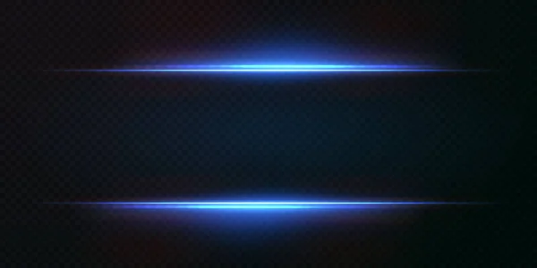 Fénysugarak Neon Kék Színben Világító Vízszintes Neonlézer Fényátlátszó Reális Fénysugarak — Stock Vector
