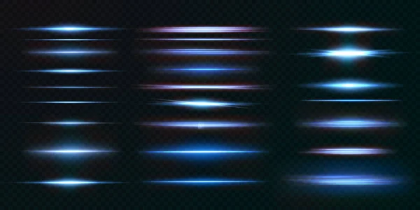 Lekkie Promienie Światła Neonie Błękicie Podświetlany Poziomy Laser Neonowy Kolekcja — Wektor stockowy