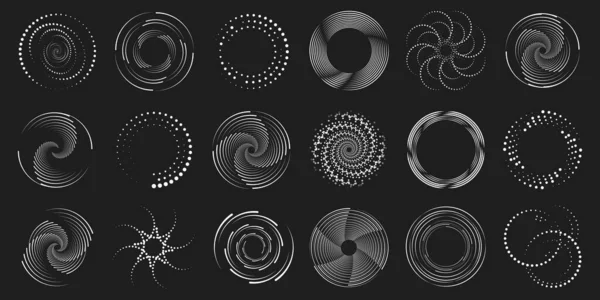 Radial Speed Lines Set Dark Dotted Curves Swirling Halftone Thin — Archivo Imágenes Vectoriales