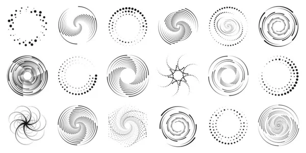 Radial Speed Lines Set Dark Dotted Curves Swirling Halftone Thin — Image vectorielle