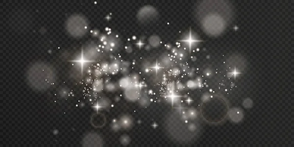 Şeffaf Bir Zemin Üzerinde Beyaz Parıldayan Yıldızlarla Aydınlık Tozlar Parlak — Stok Vektör
