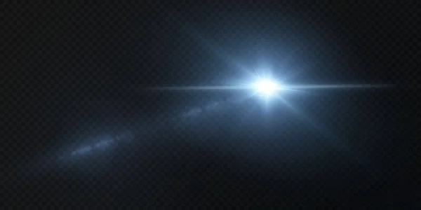 霓虹灯和蓝灯的光束 发光水平霓虹灯激光器 为在透明背景上隔离的设计收集到透明的光线 横向光学透镜照明弹 — 图库矢量图片