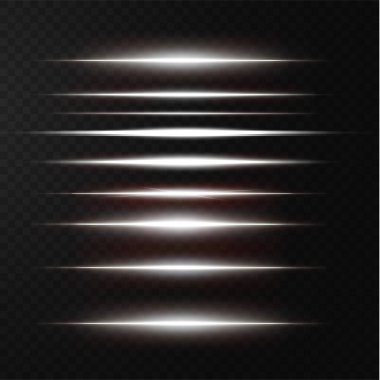 Beyaz yatay lensler parlıyor. Lazer ışınları, yatay ışık ışınları. Güzel ışık fişekleri. Işık arka planında parlak çizgiler. Parlak, soyut, ışıl ışıl bir arka plan.