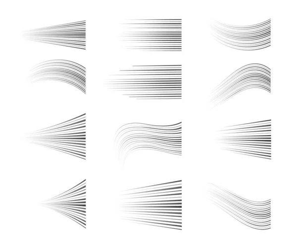 Sammlung Von Geschwindigkeitslinien Isoliert Auf Transparentem Weißem Hintergrund Schwarze Abstrakte — Stockvektor