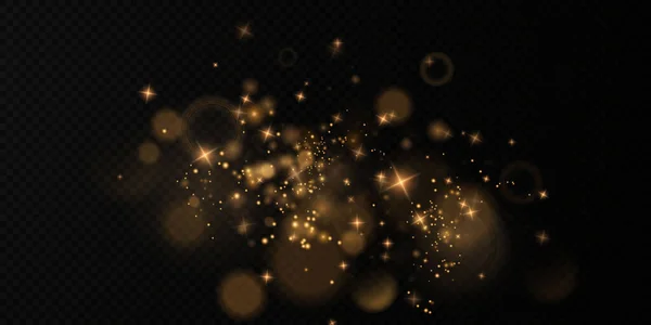 透明な背景に金の輝く星とゴールド輝く塵 とろけるような食感 豪華グリーティングリッチカードのクリスマス効果 — ストックベクタ