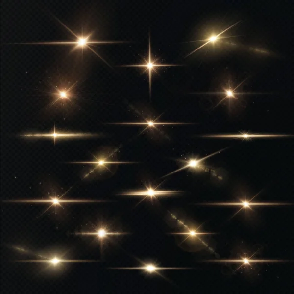 Сияющие золотые звезды на черном фоне — стоковый вектор