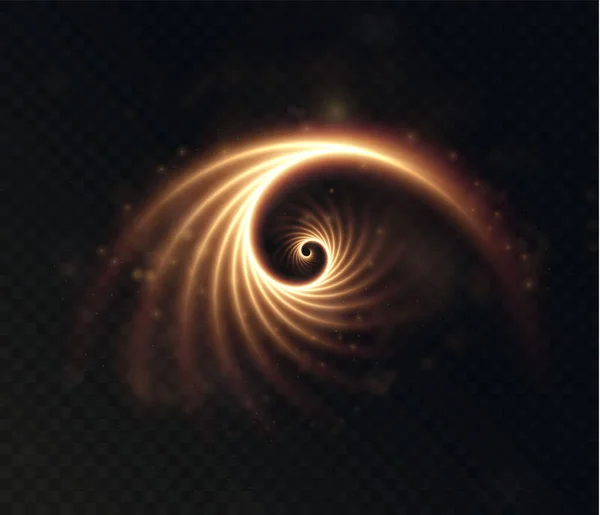Ensemble de spirales dorées lumineuses sur un transparent — Image vectorielle