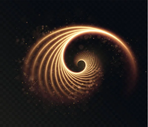 Set de spirale aurii luminoase pe o transparentă — Vector de stoc
