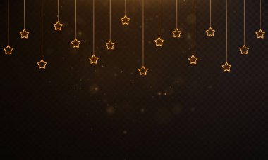 Şeffaf arka planda altın tozlu altın renkli bir çelenk. Noel, Yeni Yıl, kartlar, 2022 davetiye tasarımı.