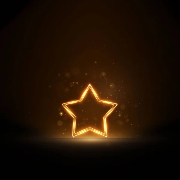 ネオンゴールデンラインの効果を強調して 明るい黄金の星空です 授賞式 プレゼンテーション クリスマス輝く星の金のフレームのための照明表彰台の台座 — ストックベクタ