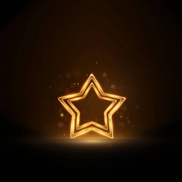 ネオンゴールデンラインの効果を強調して 明るい黄金の星空です 授賞式 プレゼンテーション クリスマス輝く星の金のフレームのための照明表彰台の台座 — ストックベクタ