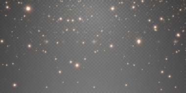 Şeffaf bir zemin üzerinde altın parıldayan yıldızlı altın tozlar. Parlak bir doku. Zengin kartı karşılamak için Noel efekti. 