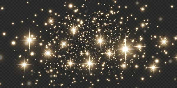 Gold Sparkling Dust Gold Sparkling Stars Transparent Background Glittering Texture — Stock Vector