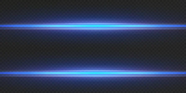 Feixes Luz Néon Azul Laser Néon Horizontal Iluminado Coleção Raios —  Vetores de Stock