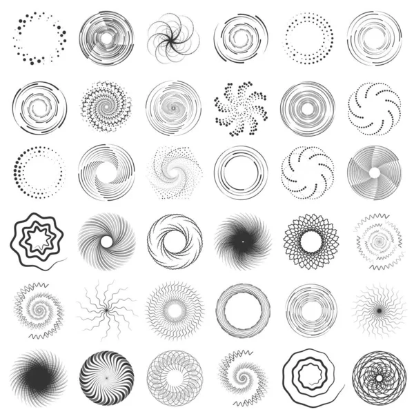 Radial Speed Lines Set Dark Dotted Curves Swirling Halftone Thin — Archivo Imágenes Vectoriales