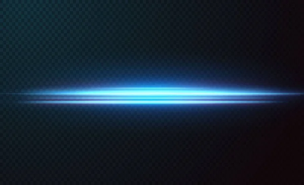 Neon Mavi Işık Demetleri Aydınlatılmış Yatay Neon Lazer Şeffaf Bir — Stok Vektör