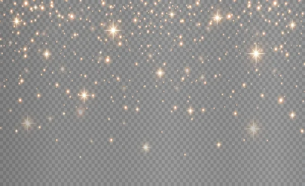 Polvo Brillante Dorado Con Estrellas Brillantes Doradas Sobre Fondo Transparente — Vector de stock