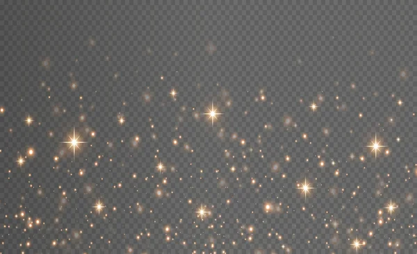 Polvo Brillante Dorado Con Estrellas Brillantes Doradas Sobre Fondo Transparente — Vector de stock